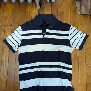 Men's Black and White Striped Polo Shirt